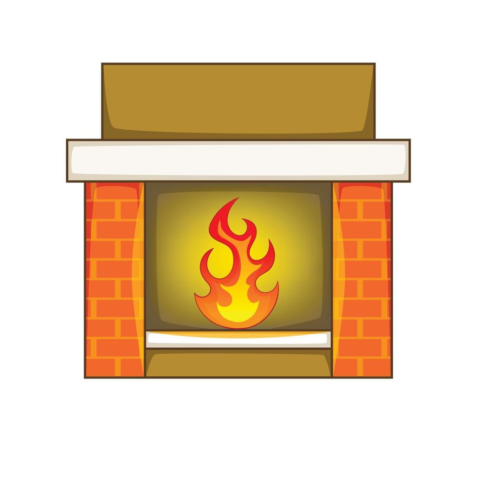 Fireplace icon, cartoon style vector