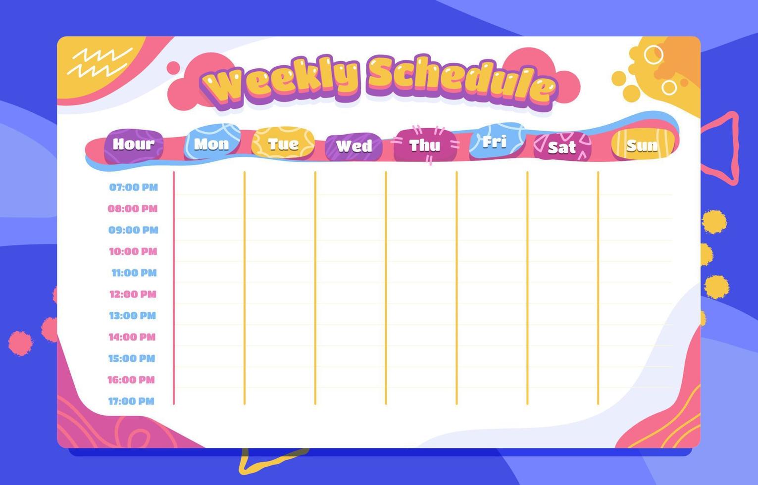 Colorful Fun Weekly Planner Template vector