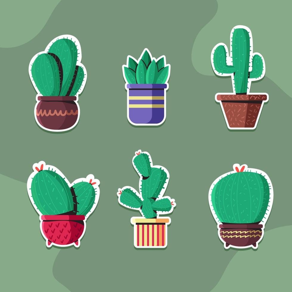 Cute Green Cactus Sticker Pack vector