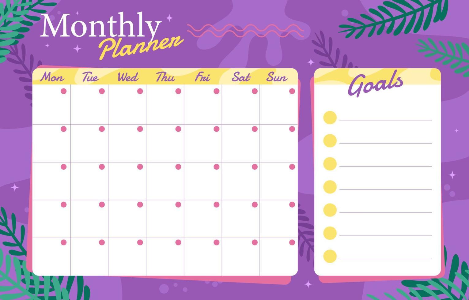 Goals Calendar Monthly Timeline Template vector