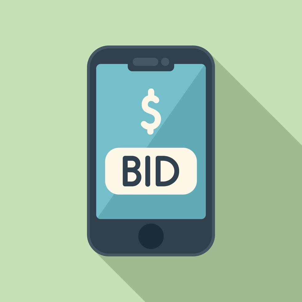 Smartphone auction bid icon flat vector. Bidder process vector