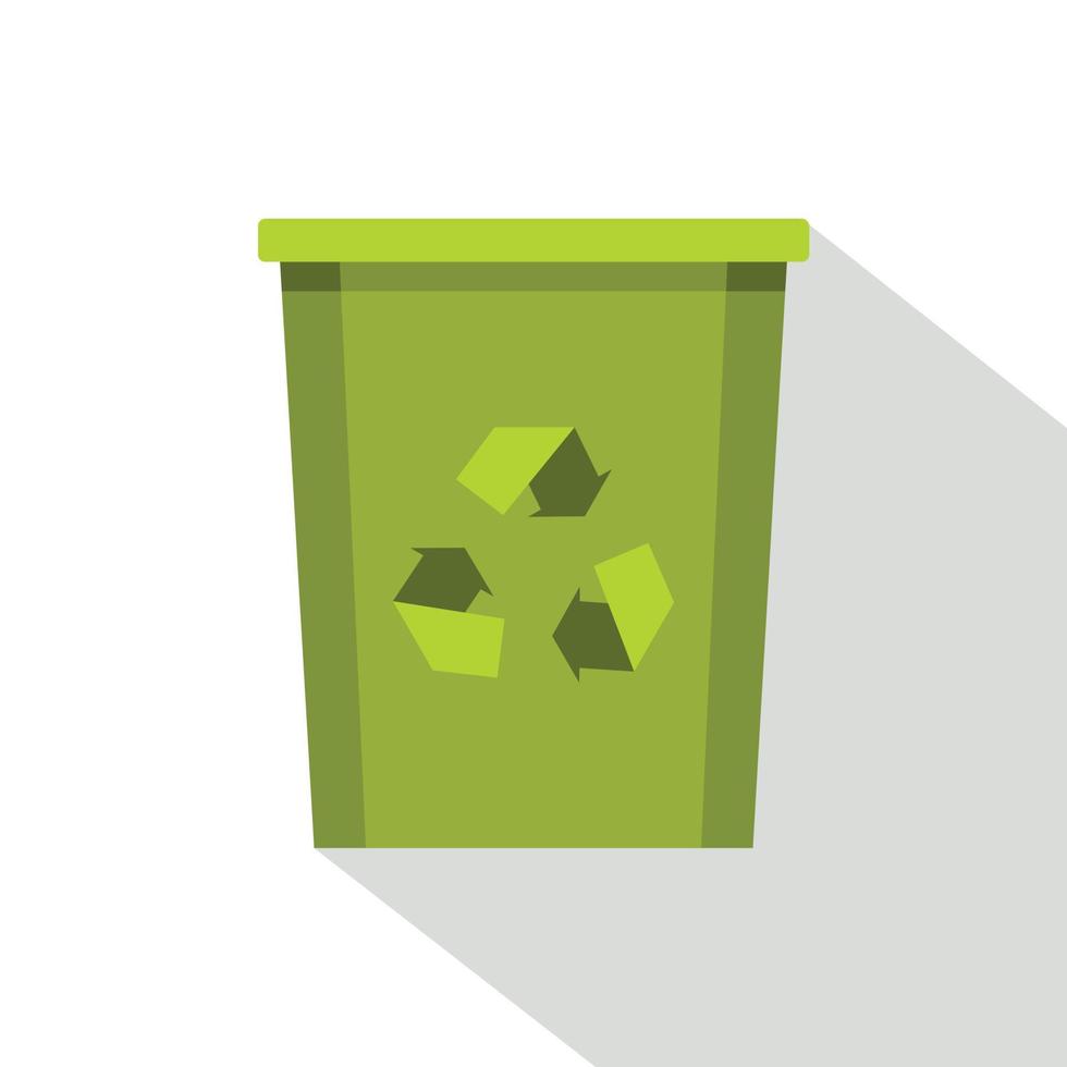 Green bin with recycle symbol icon, flat style vector