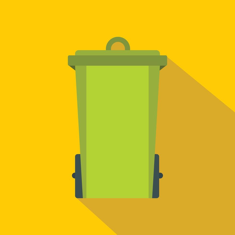 Green trash bin icon, flat style vector