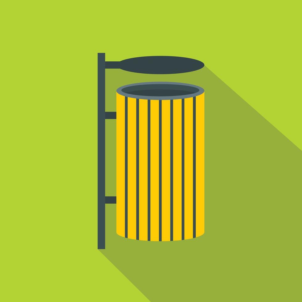 Yellow litter waste bin icon, flat style vector