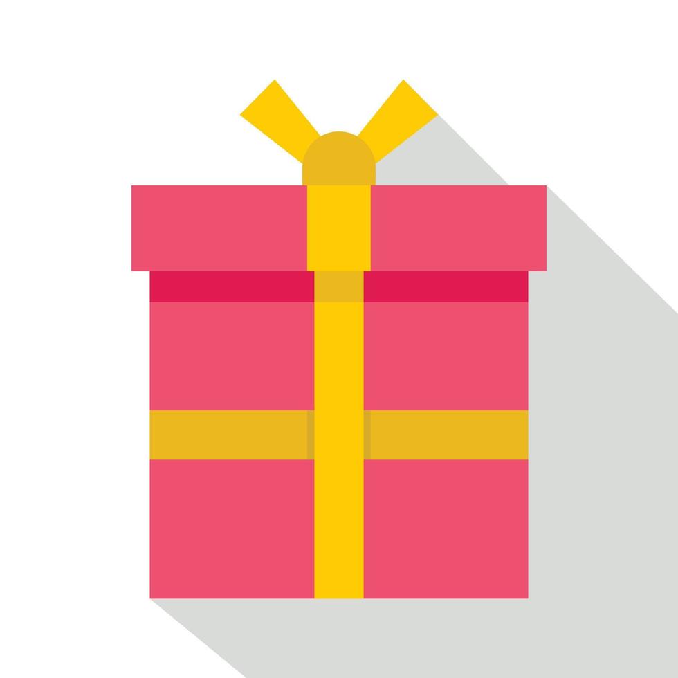 Pink gift box with a yellow ribbon icon flat style vector