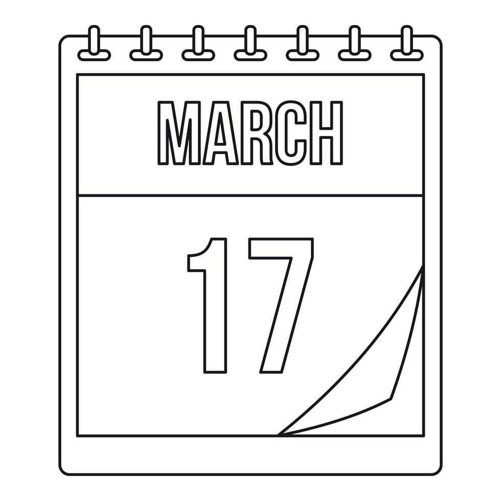 March 17 calendar icon, outline style vector