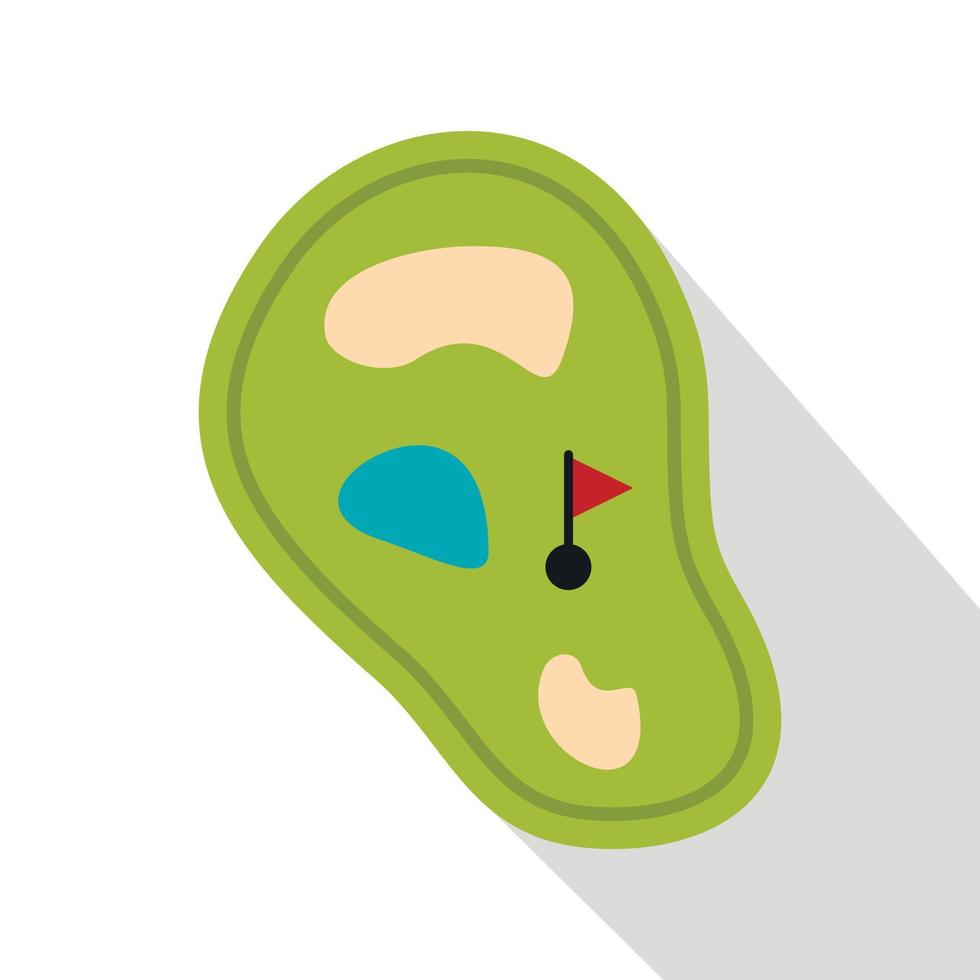 mapa de campo de golf con icono de estanque, tipo plano vector