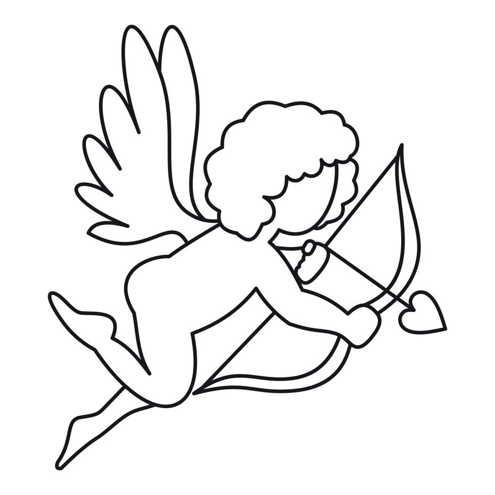Cupid with bow and arrow icon, outline style vector