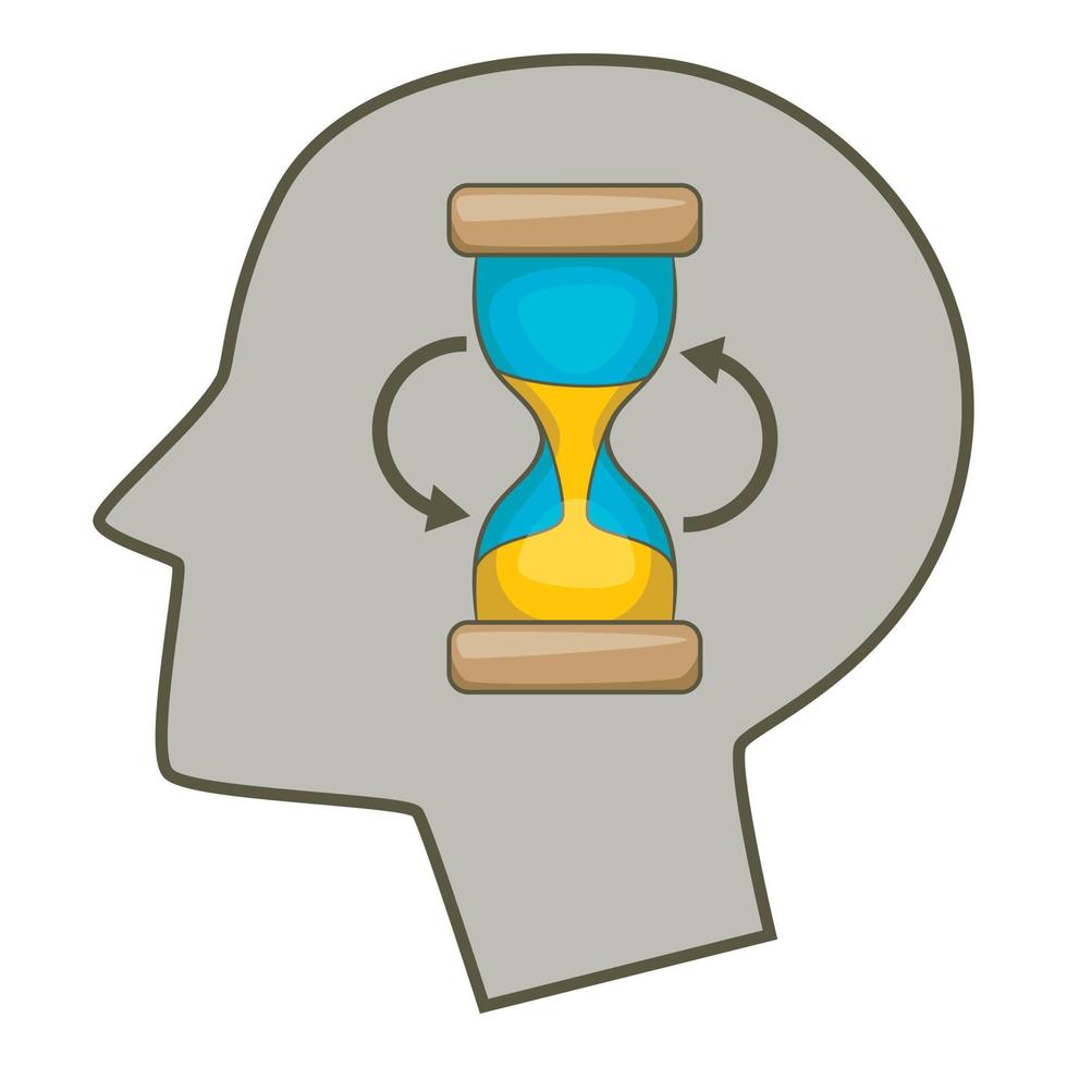 Hourglass inside human head icon, cartoon style vector