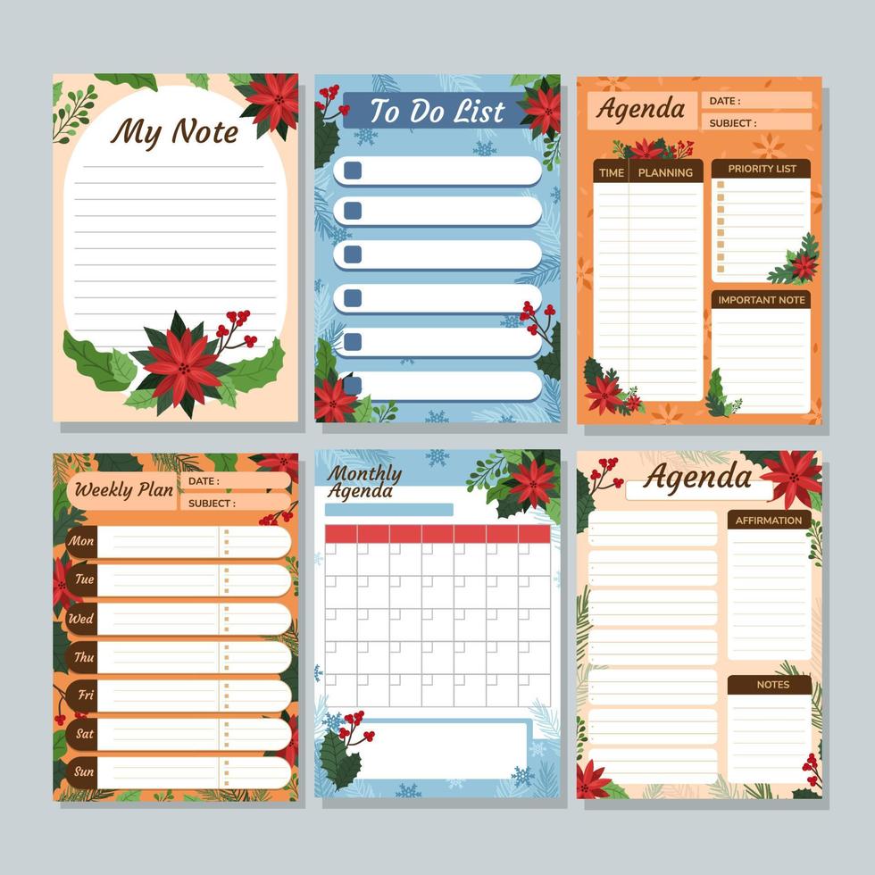 Poinsettia Agenda Planner Journal vector