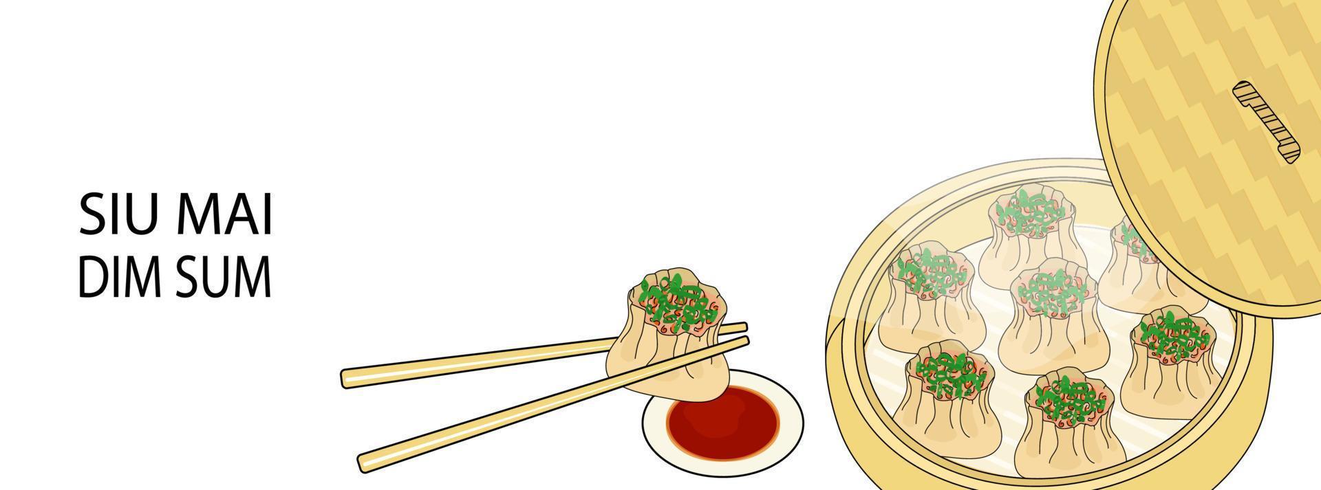 Siu mai dim sum steamed dumplings background vector illustration