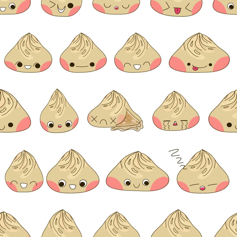 Xiao Long Bao seamless pattern with characters vector illustration