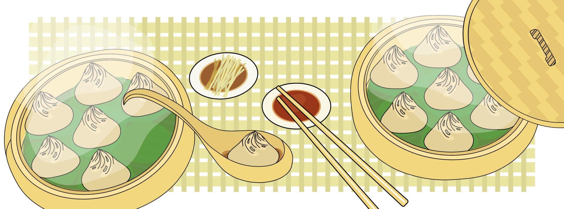 Xiao Long Bao steamed dumplings background vector illustration