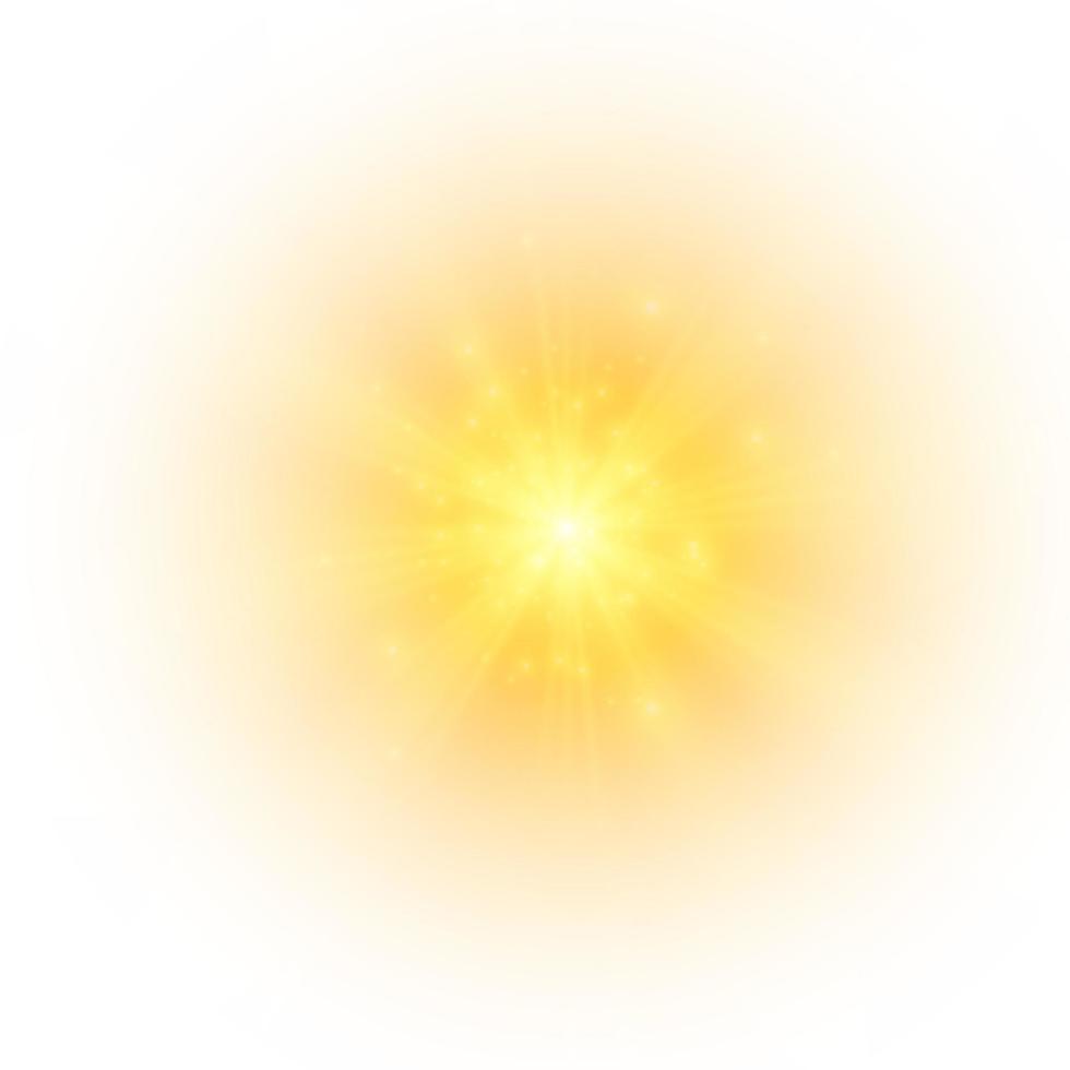 Yellow sun, a flash, a soft glow without departing rays. Star flashed with sparkles isolated on white background. Vector illustration of abstract yellow splash.