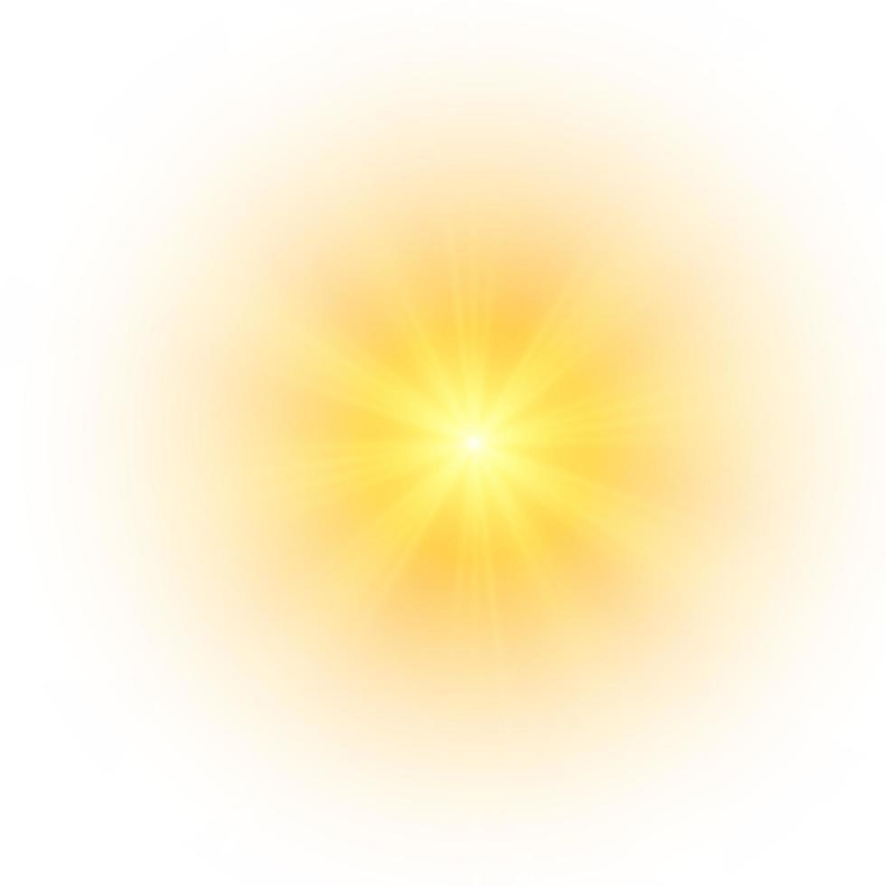 Yellow sun, a flash, a soft glow without departing rays. Star flashed with sparkles isolated on white background. Vector illustration of abstract yellow splash.