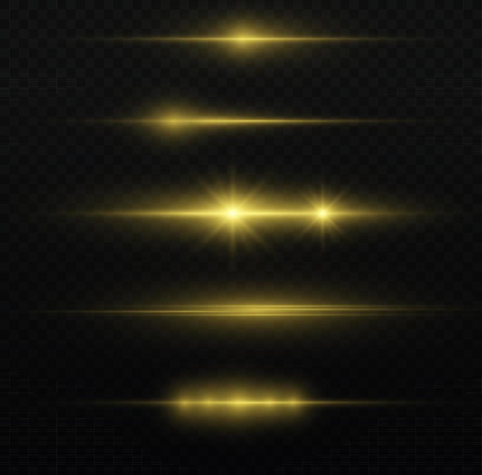 Horizontal beams of light. Beautiful light reflections. Glowing stripes on a light background. Glowing abstract sparkling background. Set of white horizontal highlights. Laser beams. spark and stars. vector