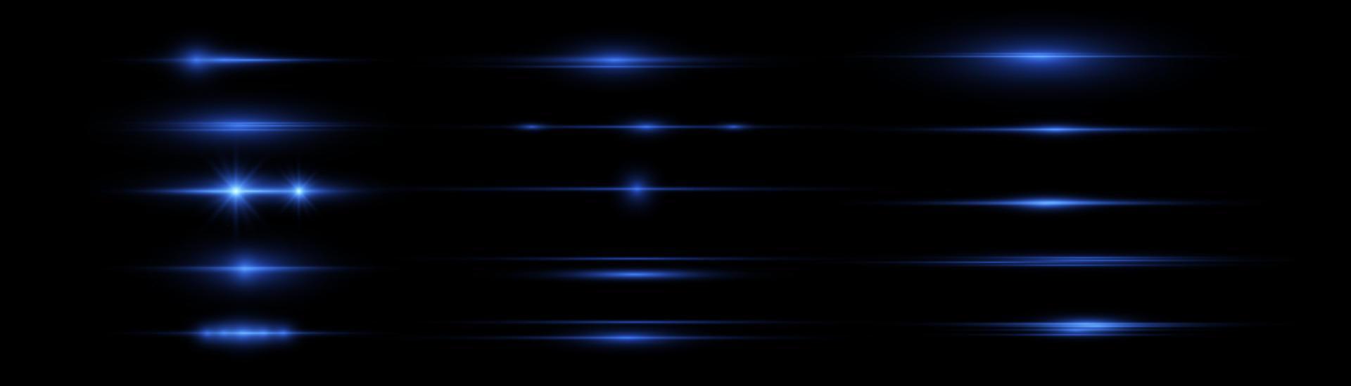 Horizontal beams of light. Beautiful light reflections. Glowing stripes on a light background. Glowing abstract sparkling background. Set of white horizontal highlights. Laser beams. spark and stars. vector