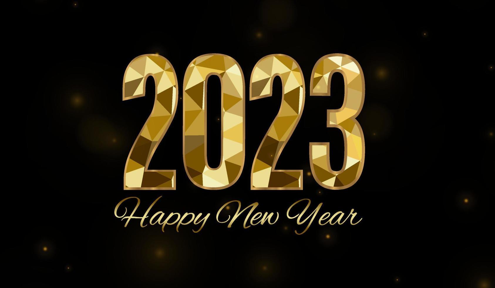 2023 Happy New Year background design. Postcard, banner, poster. Handwritten lettering, design, sparkling, gold, star. vector