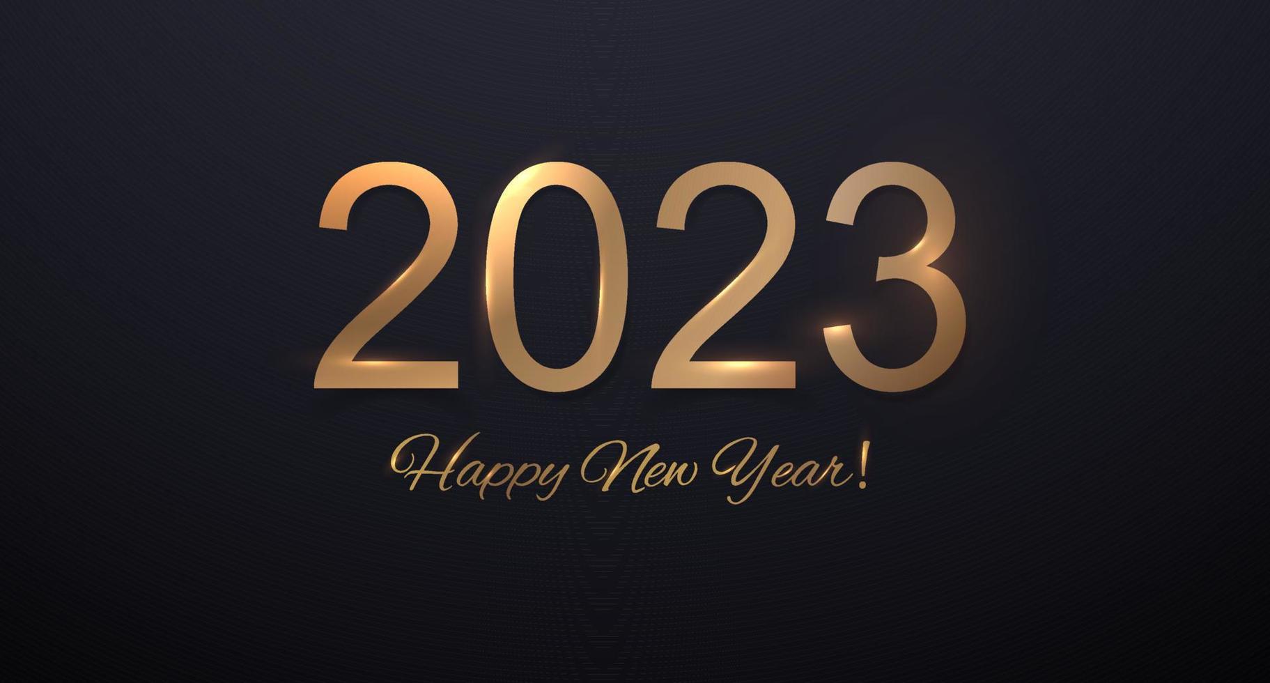 Diseño de fondo de feliz año nuevo 2023. postal, pancarta, cartel. ilustración vectorial.deseándole feliz año nuevo líneas, diseño, brillante, oro. vector