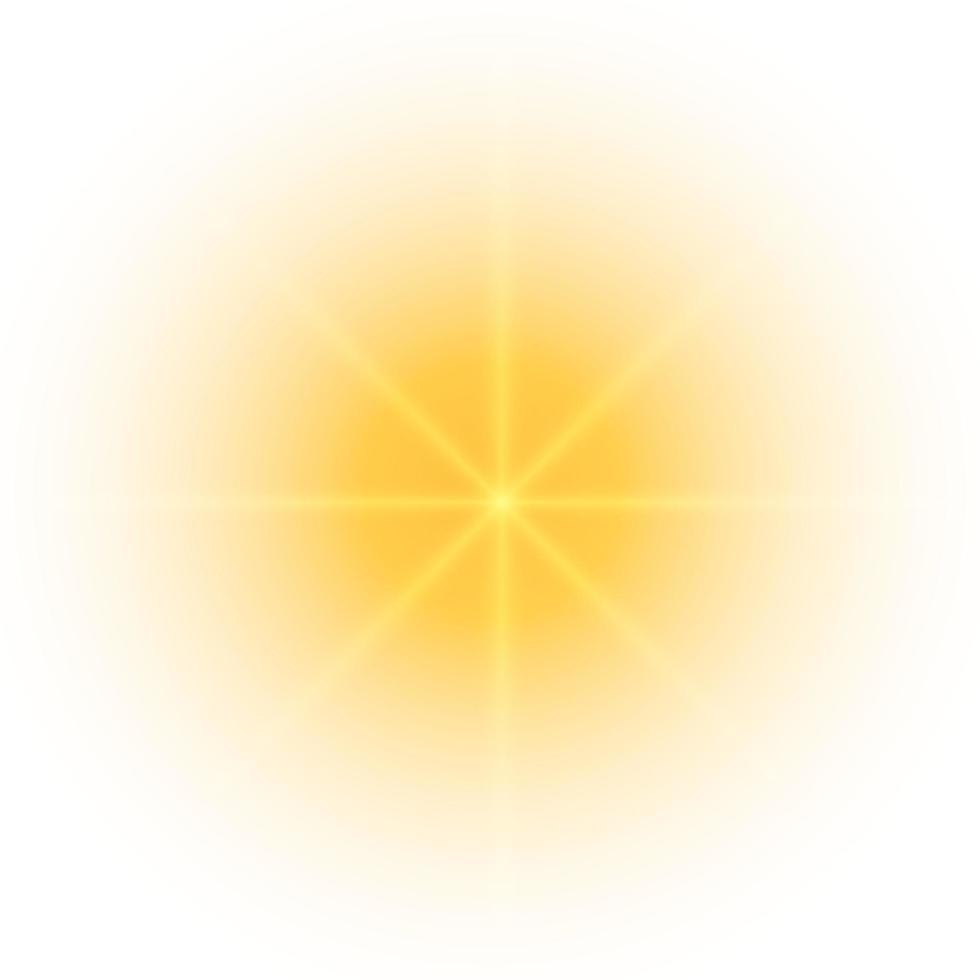 Yellow sun, a flash, a soft glow without departing rays. Star flashed with sparkles isolated on white background. Vector illustration of abstract yellow splash.