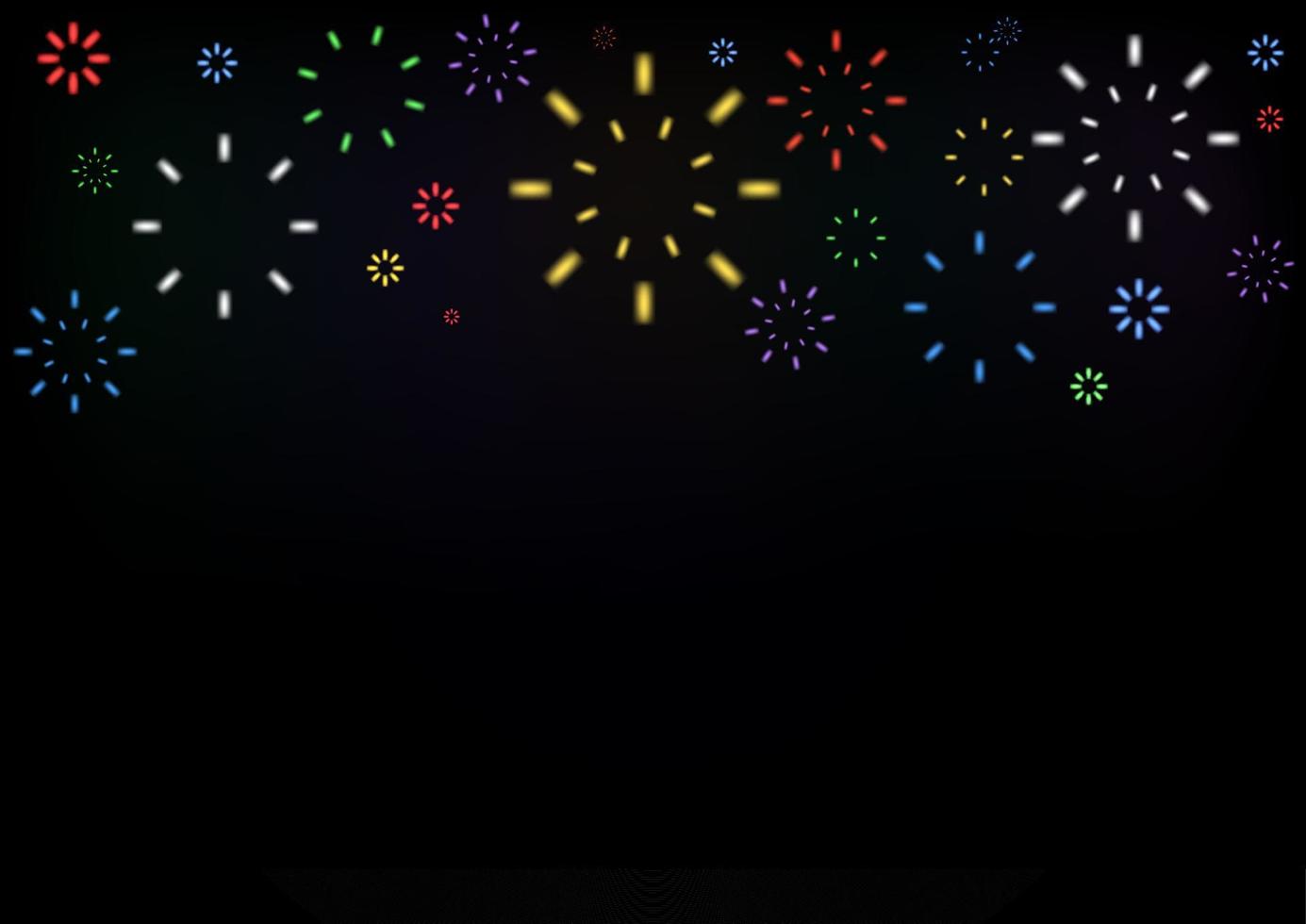 Bright colorful fireworks at dusk. Sparkling firework festive, holiday carnival firecracker explosion bang and abstract burst in night sky for congratulation card design. vector