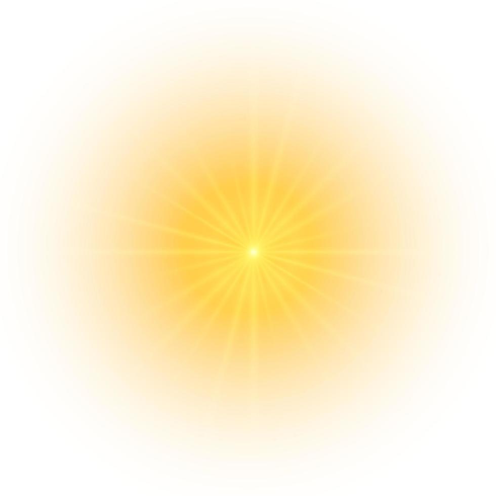 Yellow sun, a flash, a soft glow without departing rays. Star flashed with sparkles isolated on white background. Vector illustration of abstract yellow splash.