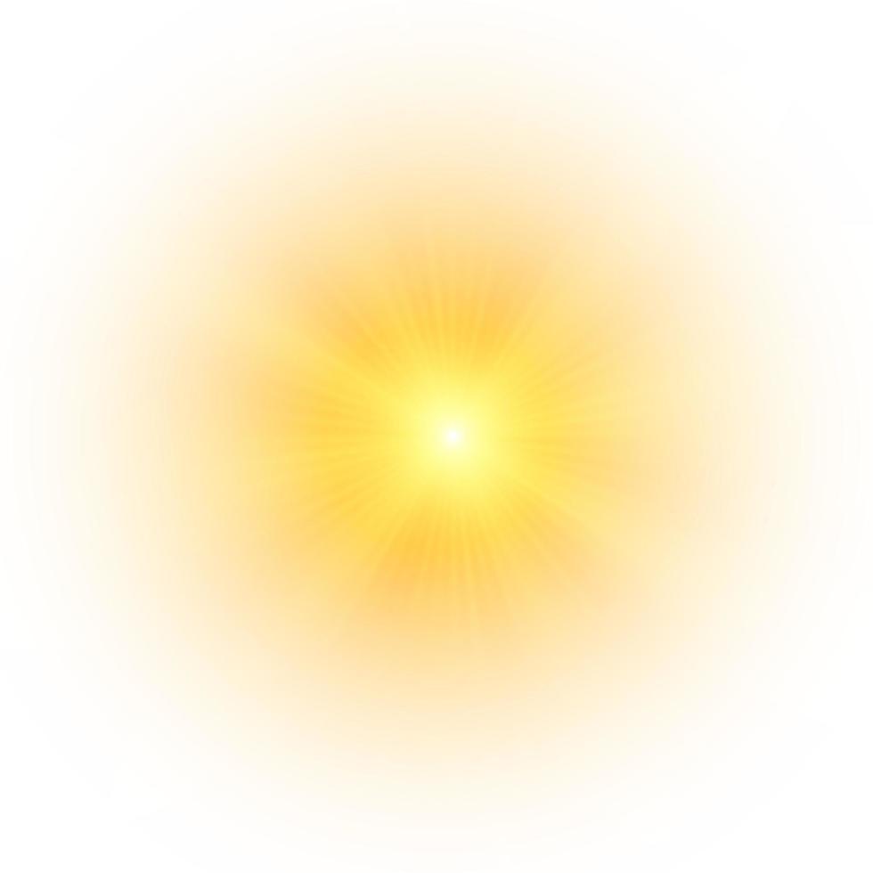 Yellow sun, a flash, a soft glow without departing rays. Star flashed with sparkles isolated on white background. Vector illustration of abstract yellow splash.