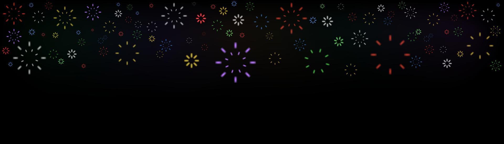 Bright colorful fireworks at dusk. Sparkling firework festive, holiday carnival firecracker explosion bang and abstract burst in night sky for congratulation card design. vector