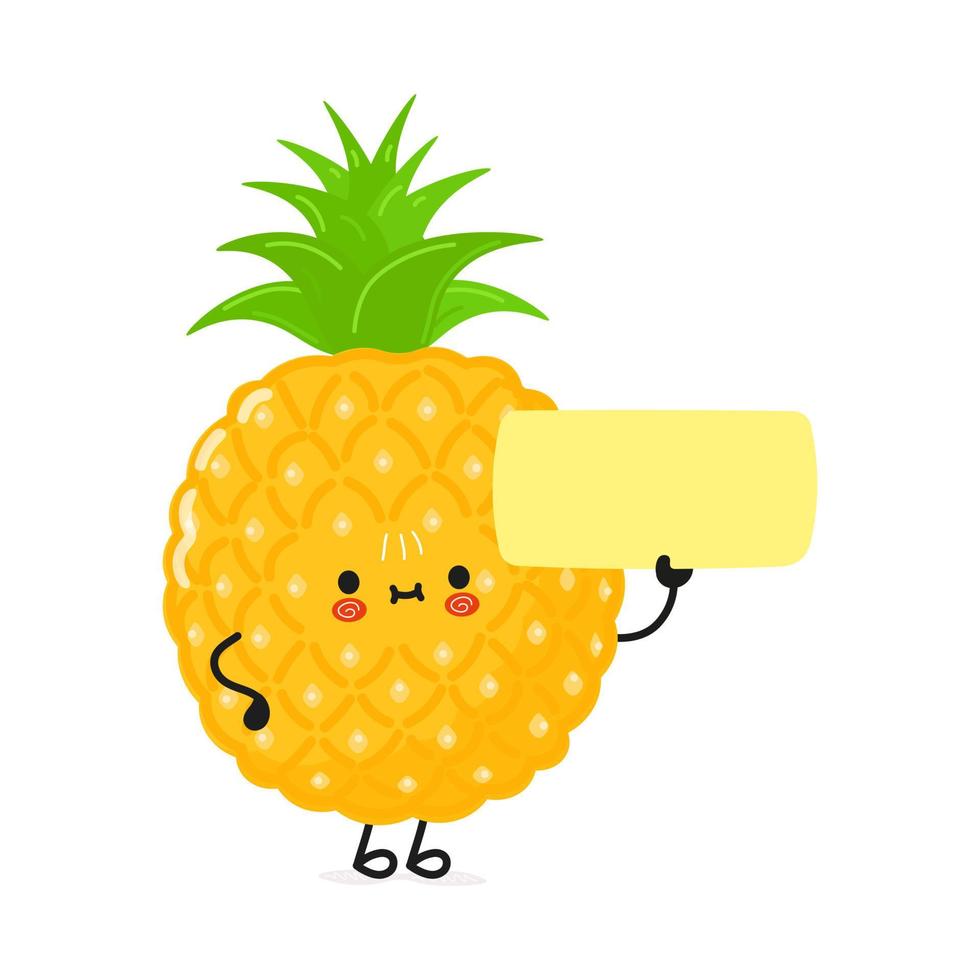 Cute funny pineapple poster character. Vector hand drawn cartoon kawaii character illustration. Isolated white background. Pineapple poster