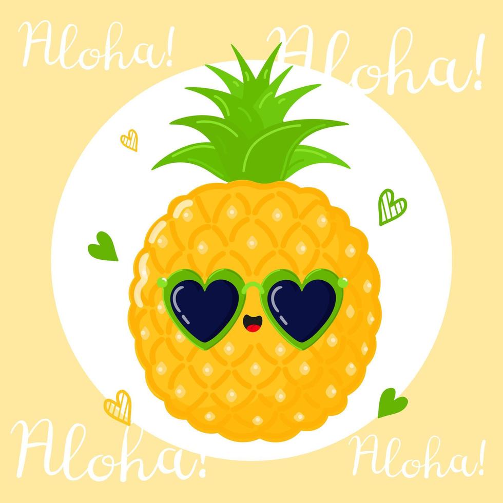 Cute funny pineapple character. Vector hand drawn cartoon kawaii character illustration icon. Isolated on white background. Pineapple character concept