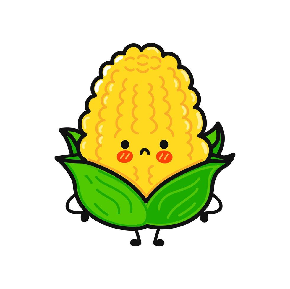 Cute sad corn character. Vector hand drawn cartoon kawaii character illustration icon. Isolated on white background