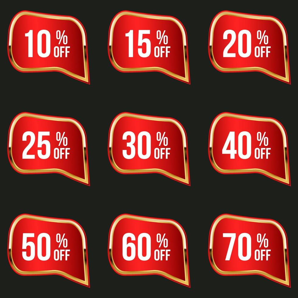 golden different percent discount sticker and price tag set vector