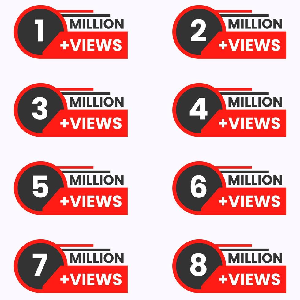 views celebration badge set 1 million  views to 8m plus views vector