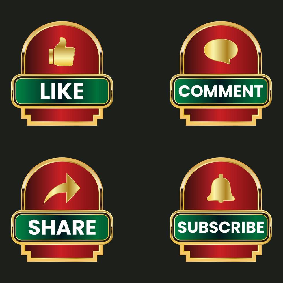 golden like comment share and subscribe button and text box set vector