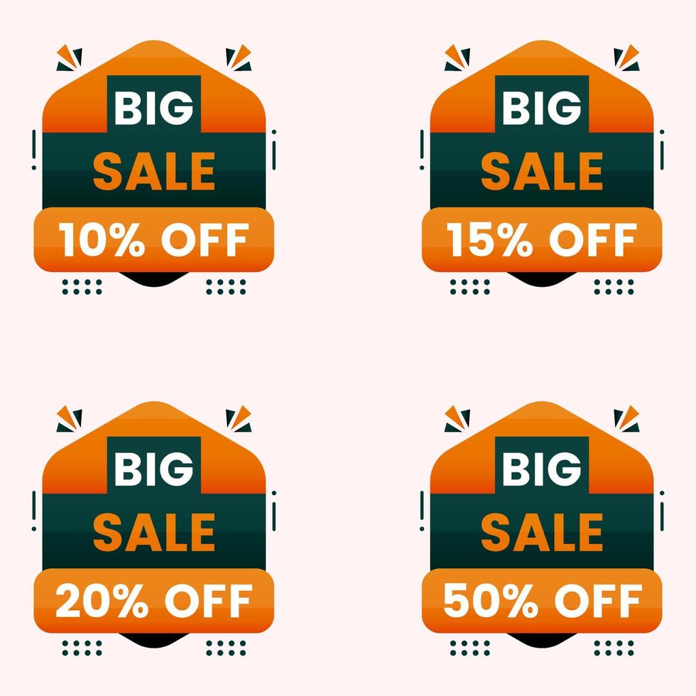 big sale offer banner and different percent discount sticker price tag set vector