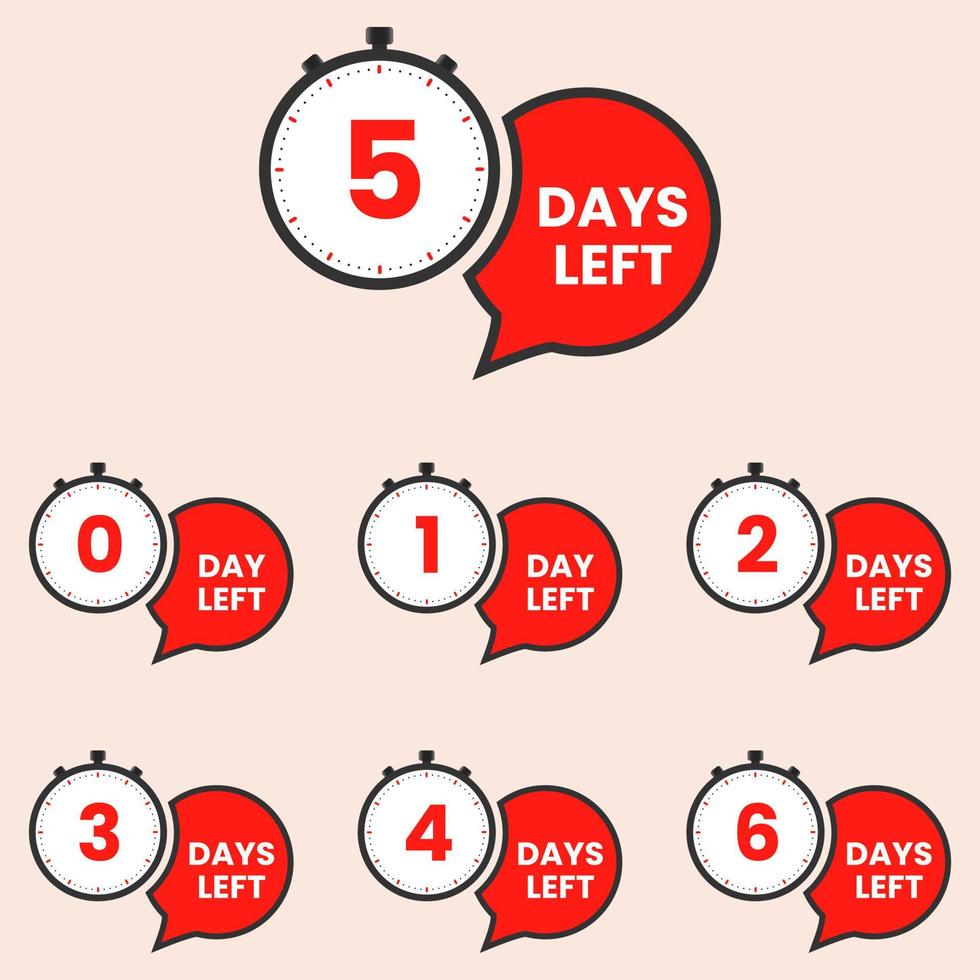 red promotional banner with number of days left sign vector