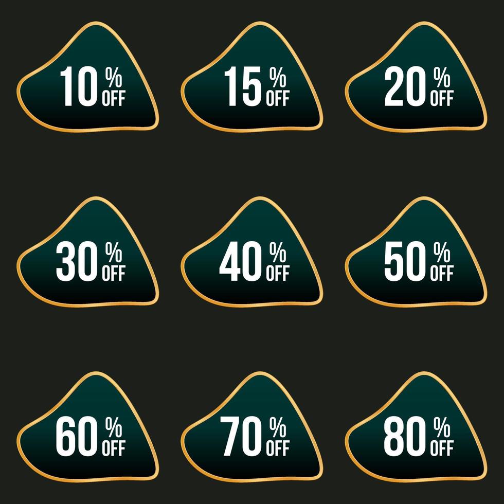 golden different percent discount sticker and price tag set vector