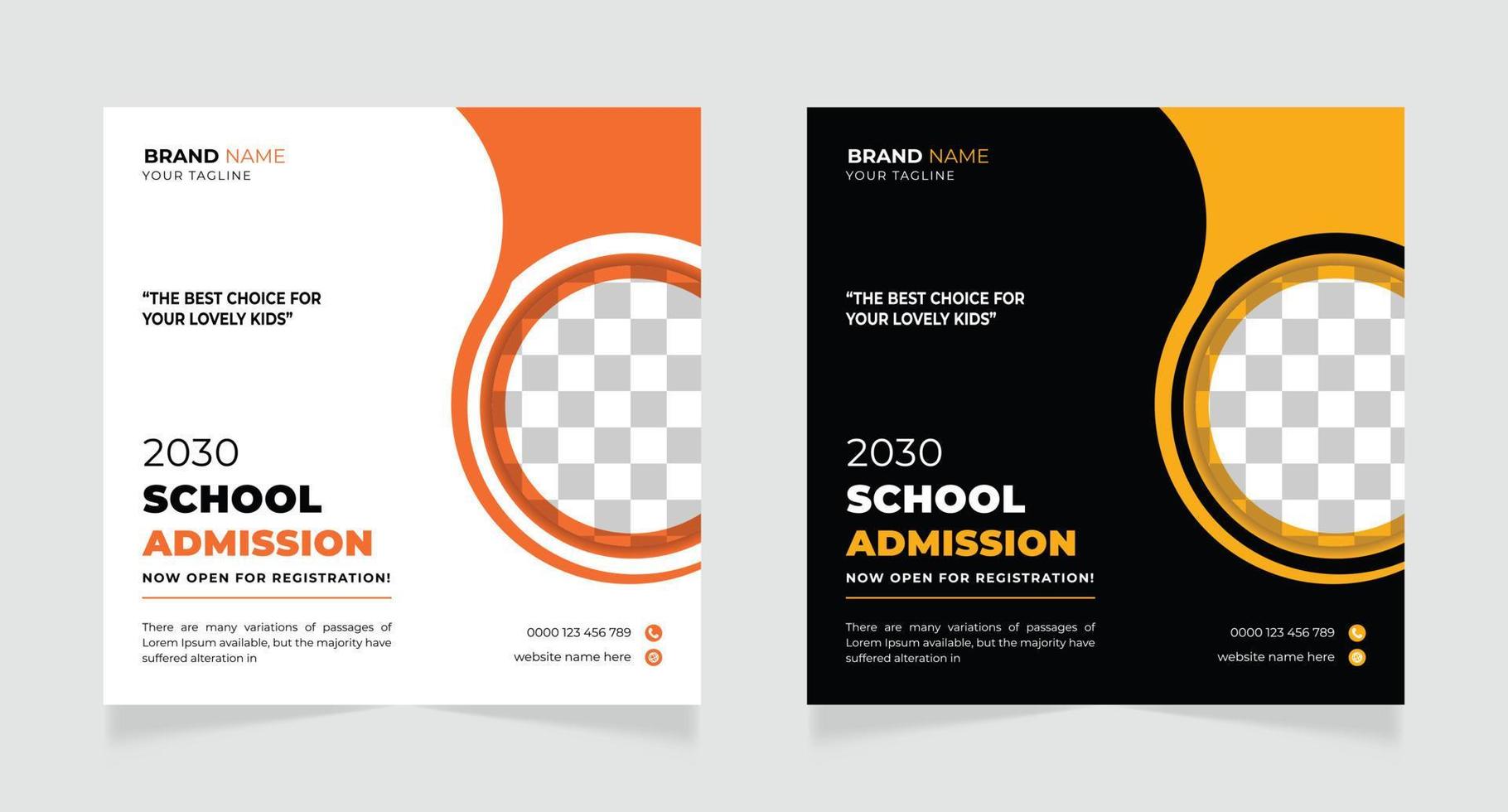 School admission square banner or social media post design template vector