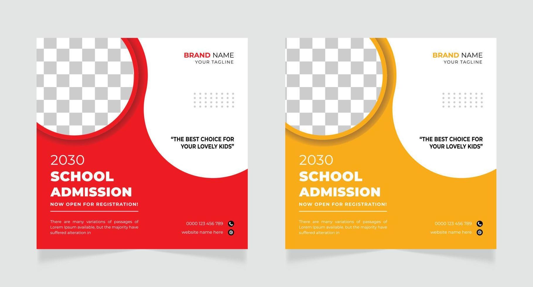 School admission square banner or social media post design template vector