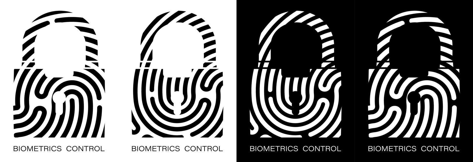 candado estilizado como huella digital humana. identificación biométrica de datos humanos. patrón único en el dedo. Dispositivos de búsqueda para escanear datos. vector