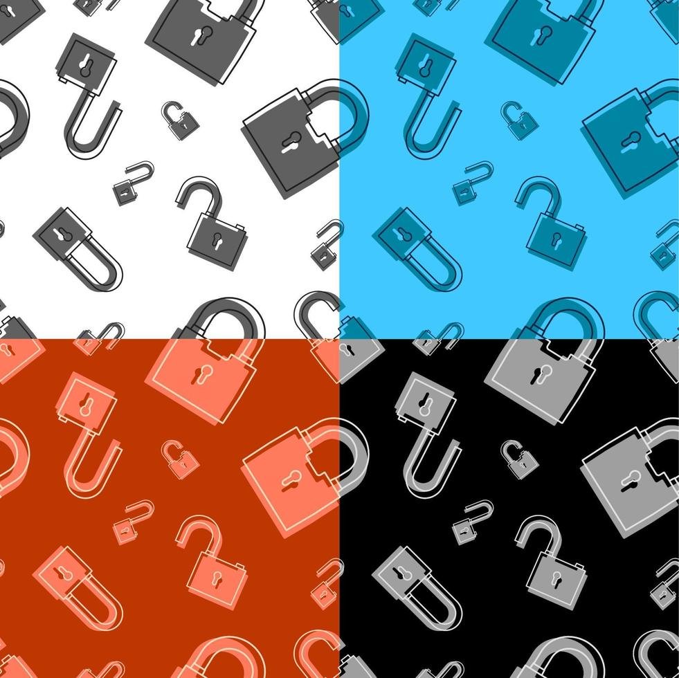 set of open and closed locks on white background. Isolated vector