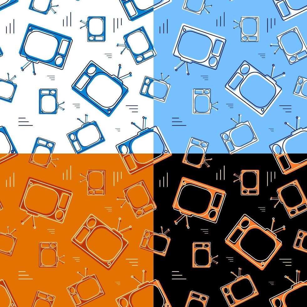 set of seamless patterns with old TV icon with antenna. World Television Day 21 November. Vector