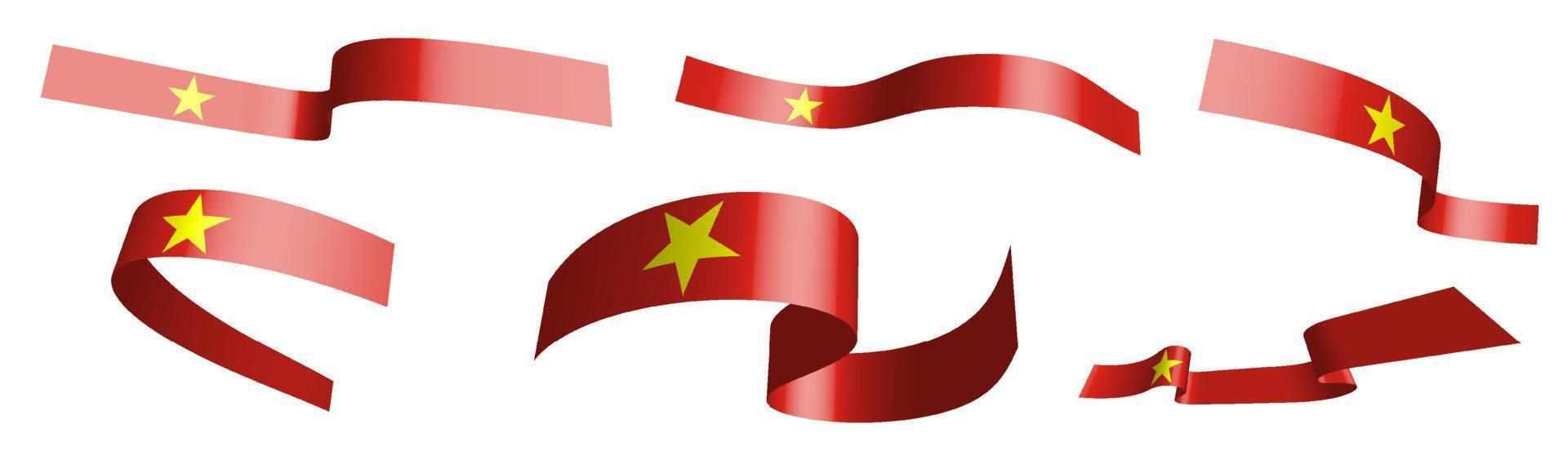 Set of holiday ribbons. flag of republic of Vietnam waving in wind. Separation into lower and upper layers. Design element. Vector on white background