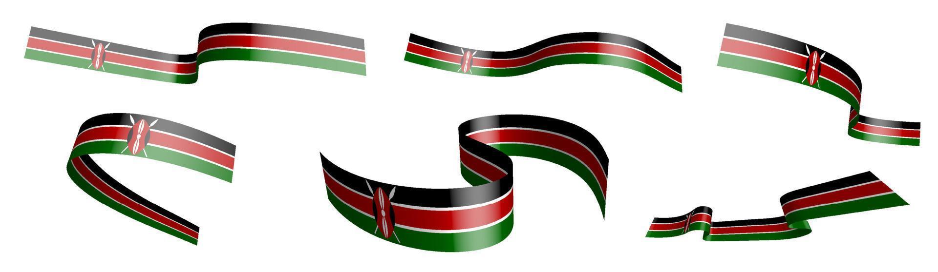 Set of holiday ribbons. Kenya flag waving in wind. Separation into lower and upper layers. Design element. Vector on white background