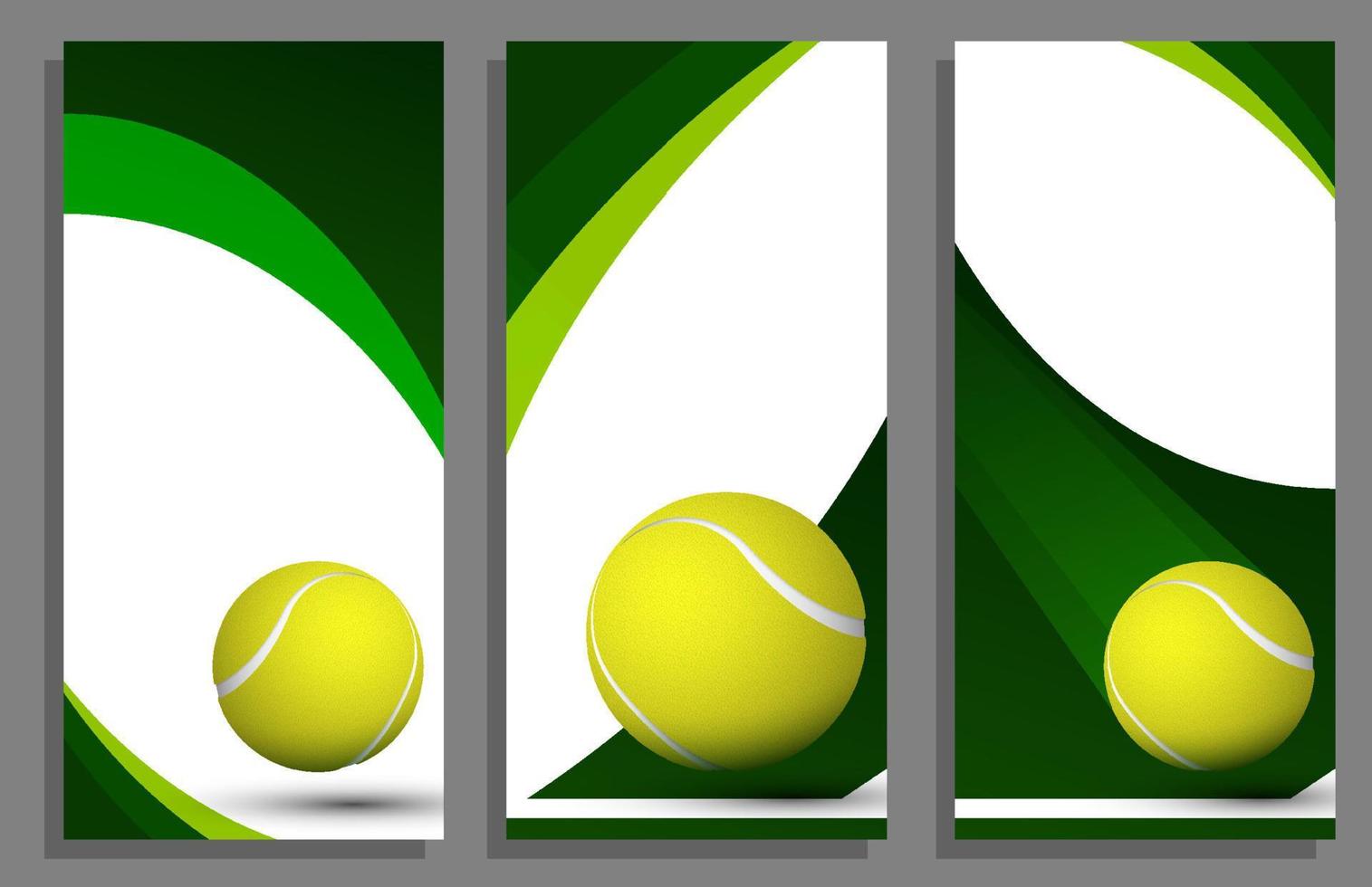 Realistic tennis ball on court. Set of vertical flyers. Templates for sport invitation, banners, brochures. World tennis tournament. Sport equipment. Vector