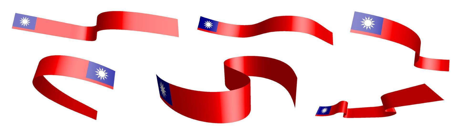 Set of holiday ribbons. Republic of Taiwan flag waving in wind. Separation into lower and upper layers. Design element. Vector on white background