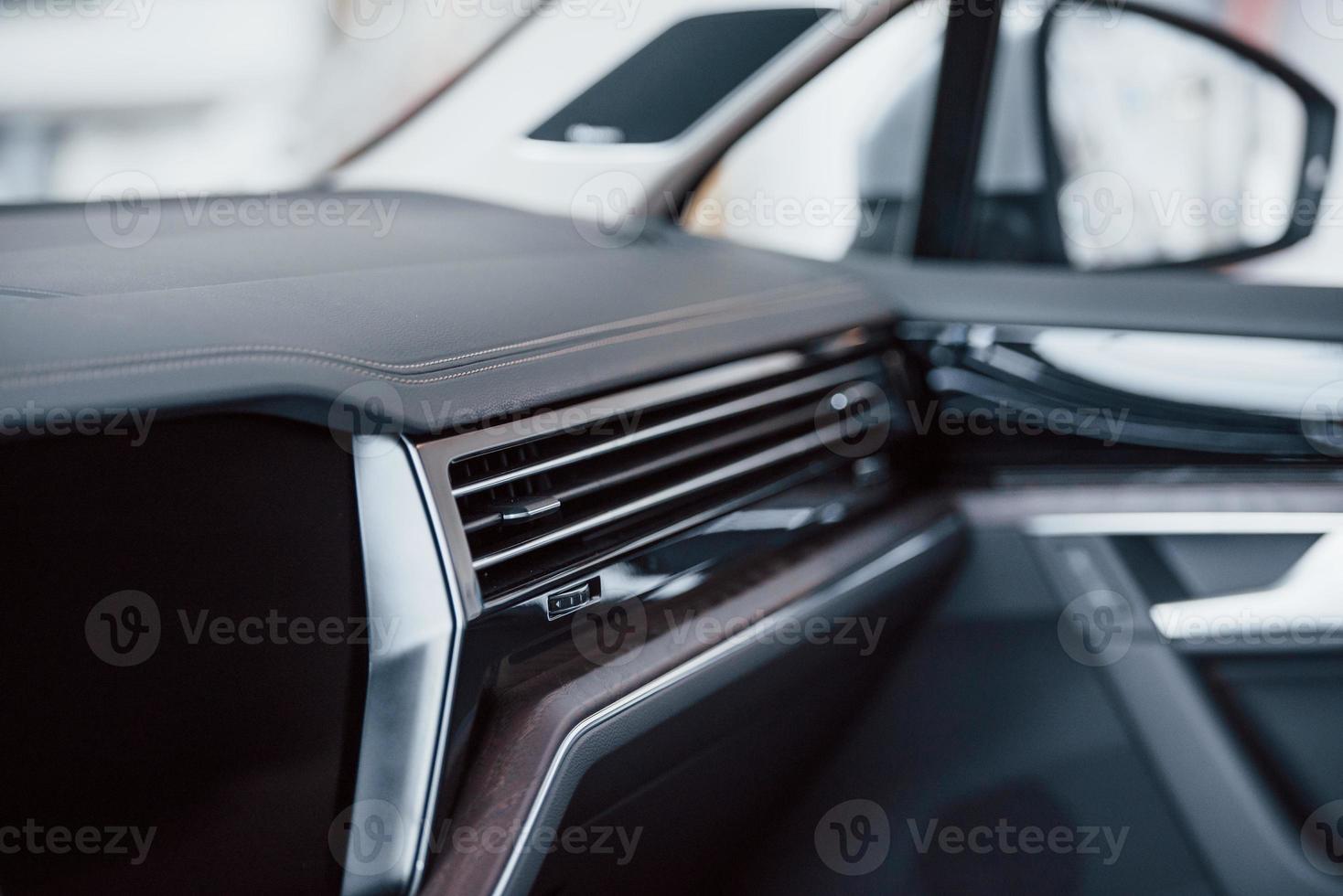 Passenger place. Close up view of interior of brand new modern luxury automobile photo