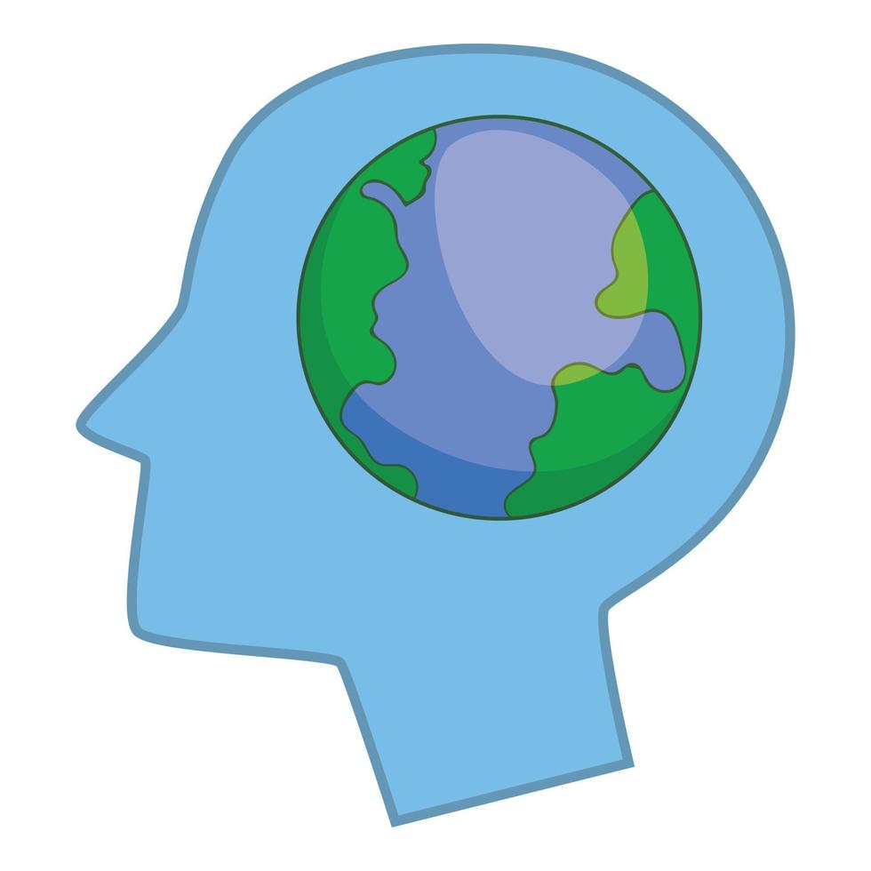 Globe in human head icon, cartoon style vector