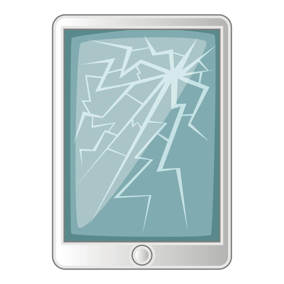 Tablet with broken screen icon, cartoon style vector