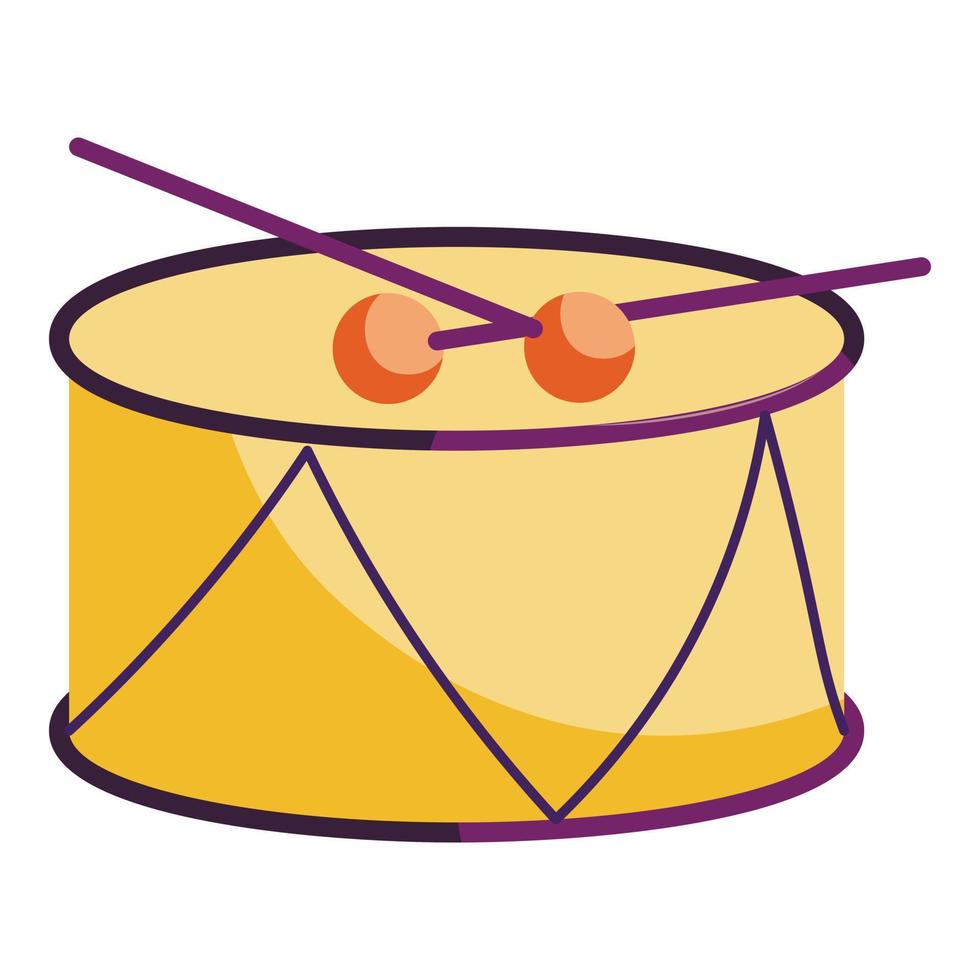 icono de tambor y baquetas, estilo de dibujos animados vector